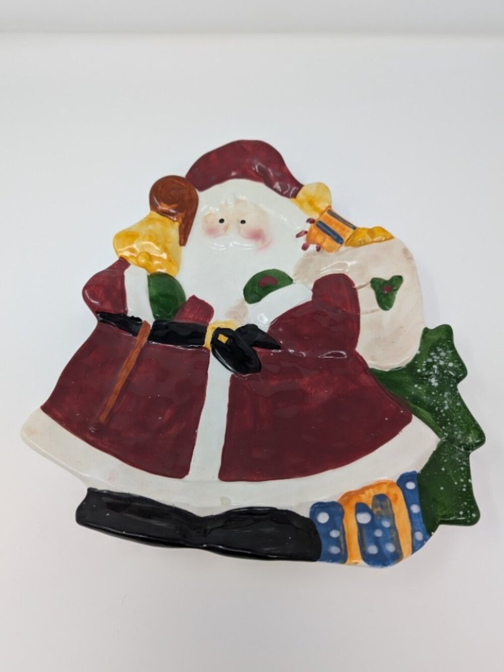 Vintage Santa Claus Ceramic Treat Dish - Hand-Painted Christmas Plate